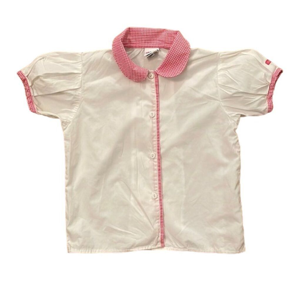 OshKosh B'Gosh Vintage White Shirt Pink Gingham Collar Girls 6X Made in USA